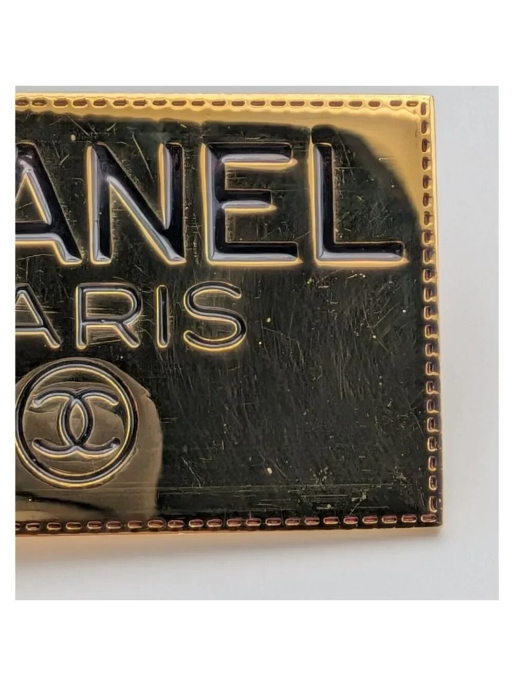 Chanel Brooch CC Logo Plate Gold First Era Vintage